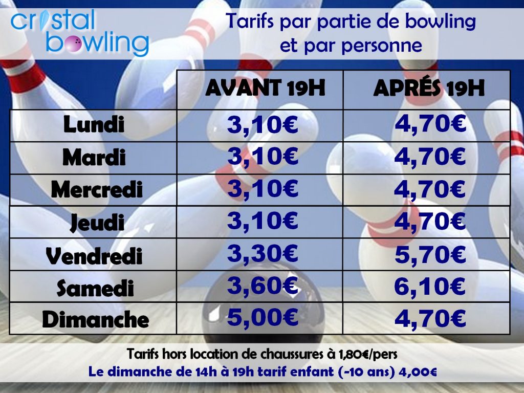 Tarifs bowling – Cristal Bowling